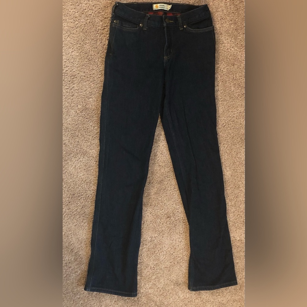Carhartt Women’s Dark Blue Jeans Straight Leg Flannel Lined 2